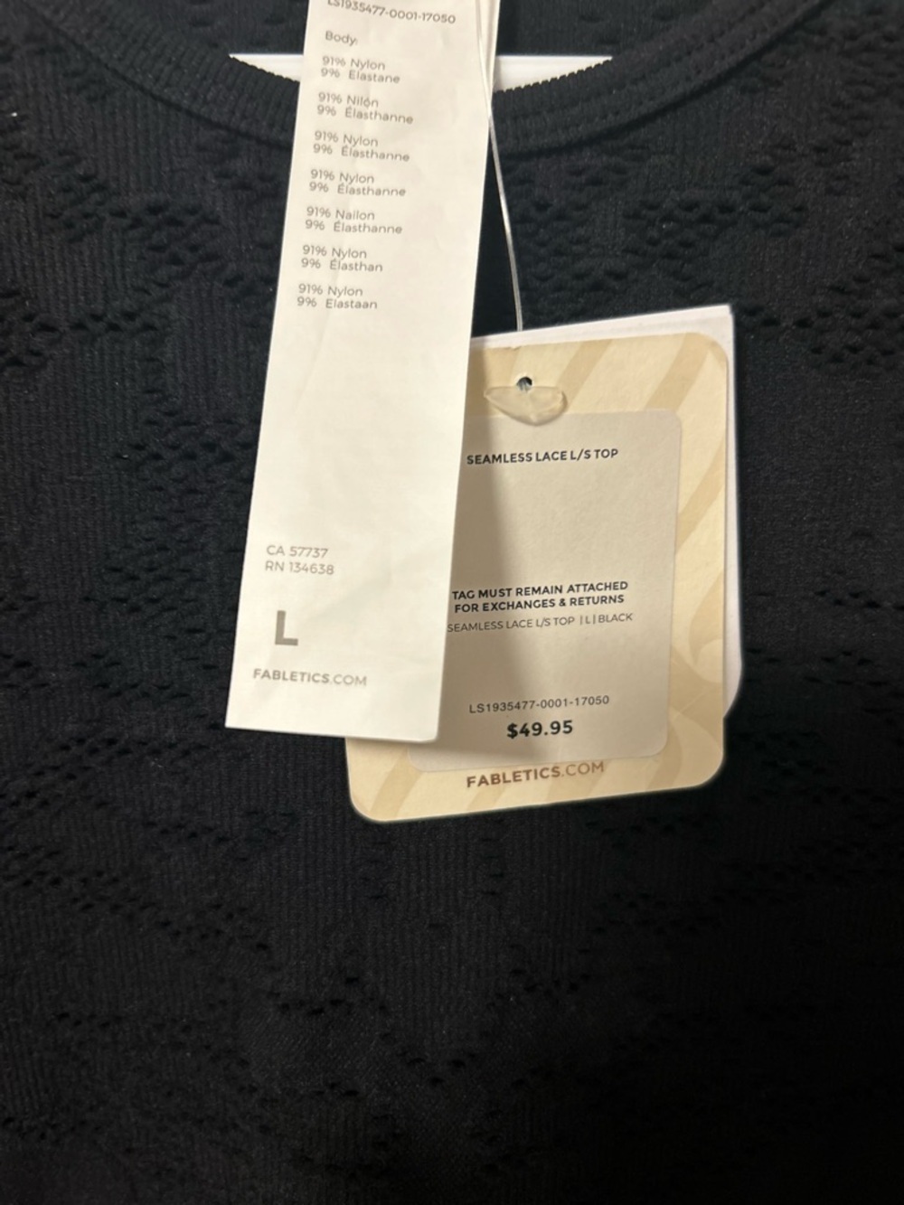 NTW [$50 USD] FABLETICS SEAMLESS LACE TOP - Picture 3 of 3